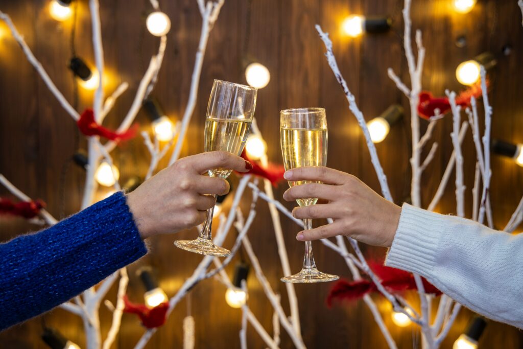 Glasses of champagne clinking